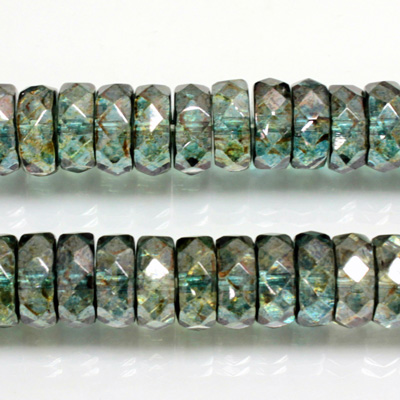 Czech Glass Fire Polished Bead - Rondelle 10x4MM LUMI COAT GREEN
