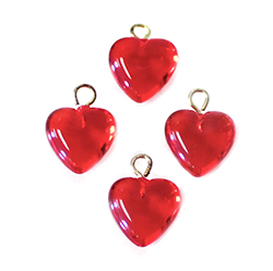 Plastic Pendant - Puff Heart with Brass Loop 11MM RUBY