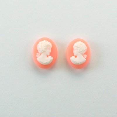Plastic Cameo - Woman with Bow Oval 10x8MM WHITE ON ANGELSKIN