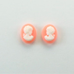 Plastic Cameo - Woman with Bow Oval 10x8MM WHITE ON ANGELSKIN