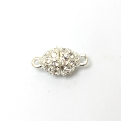 Magnetic Rhinestone Clasp - Oval 12x9MM CRYSTAL SILVER