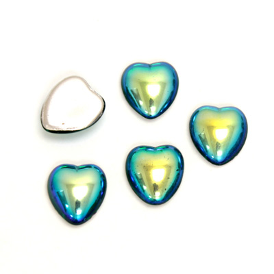 Glass Medium Dome Foiled Cabochon - Heart 10x9MM EMERALD AB