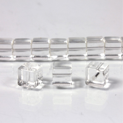 Glass Bead Table Polished - Cube 06x6MM CRYSTAL
