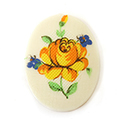 German Plastic Porcelain Decal Painting - PETIT POINT, Cross Stitch Look -Flower Oval 40x30MM YELLOW Rose ON WHITE BASE