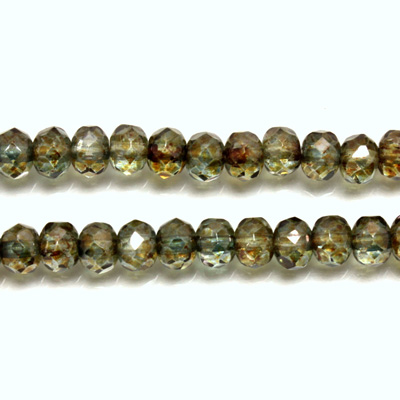 Czech Glass Fire Polish Bead - Rondelle Donut 05x3MM LUMI COATED GREEN