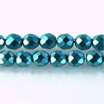 Czech Glass Pearl Faceted Fire Polish Bead - Round 08MM AQUA ON BLACK 72166