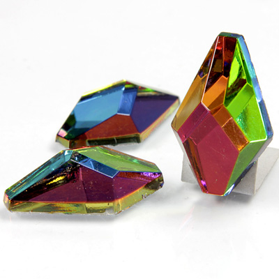 Glass Flat Back Foiled Faceted Stone - Hexagon 30x18MM IRIDIS