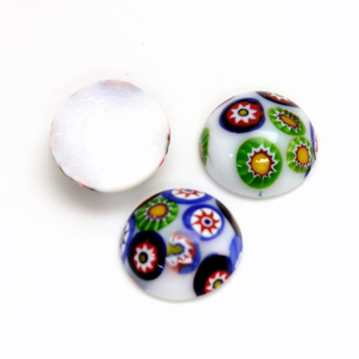 Glass Medium Dome Lampwork Cabochon - Round 15MM VENETIAN WHITE MOSAIC (03101)