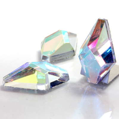 Glass Flat Back Foiled Faceted Stone - Hexagon 30x18MM CRYSTAL AB