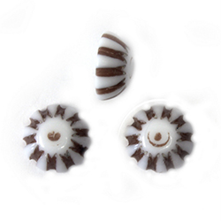 German Plastic Mosaic Engraved Flat Back Cabochons - Round 08MM BROWN on WHITE