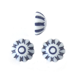 German Plastic Mosaic Engraved Flat Back Cabochons - Round 08MM NAVY on WHITE