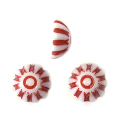 German Plastic Mosaic Engraved Flat Back Cabochons - Round 08MM RED on WHITE