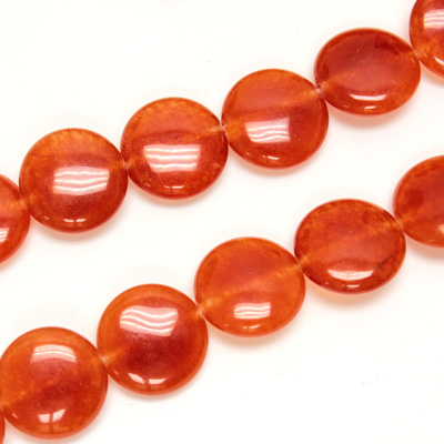 Gemstone Bead - Smooth Round Lentil 15MM Dyed QUARTZ Col. 20 LT CORNELIAN