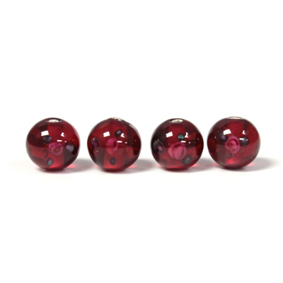 Czech Glass Lampwork Bead - Smooth Round 08MM Flower ON GARNET