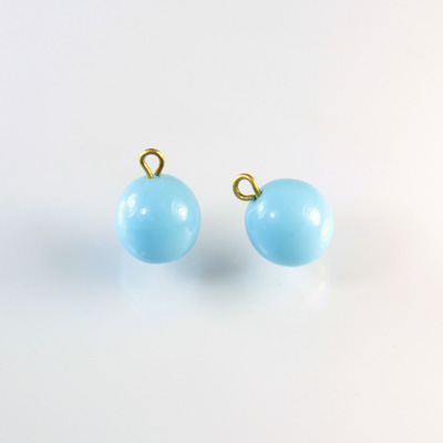Pressed Glass Bead with 1 Brass Loop - Round 10MM LT BLUE TURQ/Brass