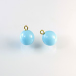 Pressed Glass Bead with 1 Brass Loop - Round 10MM LT BLUE TURQ/Brass