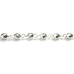 Linked Bead Chain Rosary Style with Glass Fire Polish Bead - Round 4MM MATTE SILVER-SILVER