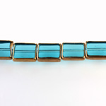 Glass Fire Polished Table Cut Window Bead - Cushion 12x10MM AQUA with METALLIC COATING