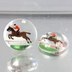 Glass Crystal Painting with Carved Intaglio Jumping Horse Round 18MM NATURAL on CRYSTAL