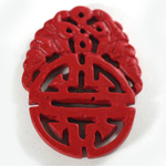 Plastic Oriental Caved Series Flat Back Stone/Pendant 60x42MM CINNABAR