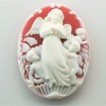Plastic Cameo - Angel Oval 40x30MM WHITE ON RUBY