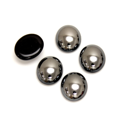 Glass Medium Dome Cabochon - Coated Oval 12x10MM HEMATITE