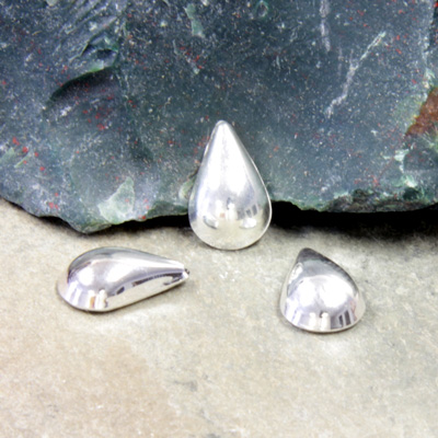 Plastic Flat Back Metalized Cabochon - Pear 13x8.5mm SILVER