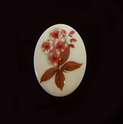 German Plastic Porcelain Decal Painting - Dogwood Oval 30x22MM ON CHALKWHITE BASE
