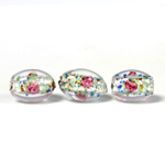 Czech Glass Lampwork Bead - Oval Smooth 12x8MM Flower ON CRYSTAL with SILVER FOIL