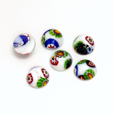 Glass Medium Dome Lampwork Cabochon - Round 09MM VENETIAN WHITE MOSAIC (03101)