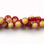 Glass Millefiori Bead - Round 08MM ORANGE YELLOW (19)