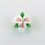 Ceramic Flat Back Flower - Rose Cluster 3x8MM WHITE with PINK