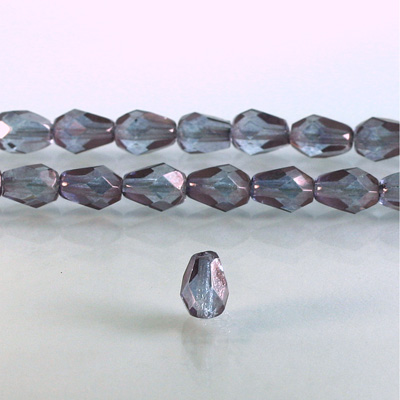 Czech Glass Fire Polish Bead - Pear 08x6MM LUMI COATED PURPLE