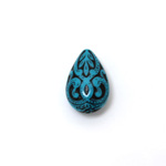 Plastic Engraved Bead - Pear 19x13MM DARK TURQ on JET