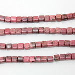 Gemstone Bead - Cube Smooth 06x6MM RHODONITE
