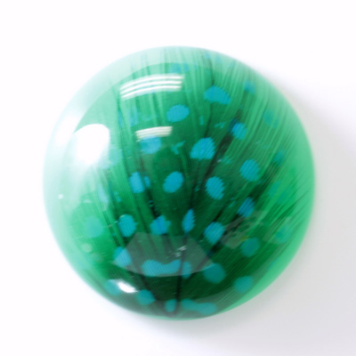 Plastic Flat Back Cabochon - Inlay Peacock Feather Round 45MM GREEN