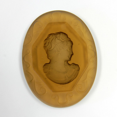 German Glass Flat Back Reverse Carved Intaglio Back Woman's Head - Oval 40x30MM MATTE DK SMOKE TOPAZ