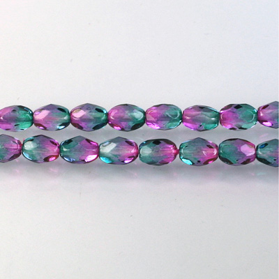 Czech Glass Fire Polish Bead - Oval 07x5MM Coated PURPLE-GREEN 69007