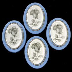 German Plastic Porcelain Decal Painting - Flowers (2114) Oval 40x30MM MATTE CRYSTAL ON MATTE LIGHT SAPPHIRE