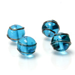 Czech Glass Lampwork Bead - Round 12MM COPPER WRAP AQUA
