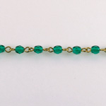 Linked Bead Chain Rosary Style with Glass Fire Polish Bead - Round 4MM EMERALD-Brass