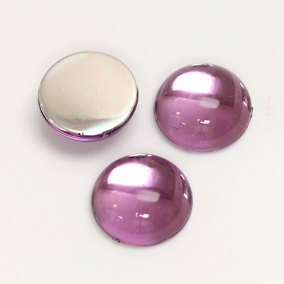Plastic Flat Back Foiled Cabochon - Round 15MM LT AMETHYST