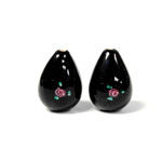 Czech Glass Lampwork Bead - Pear Smooth 18x12MM Flower PINK ON BLACK (40202)