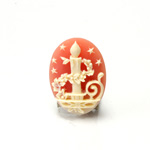Plastic Cameo - Christmas Candle Oval 25x18MM IVORY ON CORNELIAN