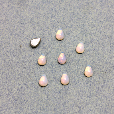 Glass Medium Dome Foiled Cabochon - Pear 06x4MM WHITE PINFIRE OPAL