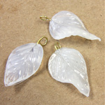 Glass Pendant Leaf with Brass Loop 24x14MM WHITE ALABASTER