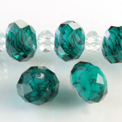 Chinese Cut Crystal Bead - Rondelle 10x12MM LEOPARD PEACOCK BLUE
