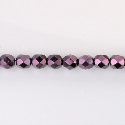 Czech Glass Pearl Faceted Fire Polish Bead - Round 04MM AMETHYST 70979