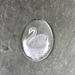 German Glass Flat Back Reverse Carved Intaglio Back Swan Oval 30x22MM MATTE CRYSTAL on CRYSTAL