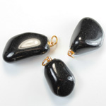 Gemstone Tumble Polished Pendant with Brass Ring - Medium BLACK ONYX